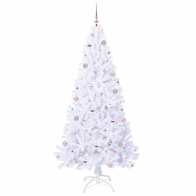Sztuczna choinka z 300 diodami LED Biały 210 cm PVC i stal