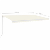 Ręcznie zwijana markiza z LED, 500x350 cm, kremowa