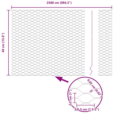Ogrodzenie heksagonalne 0,4 x 25 m Stal galwanizowana srebrny