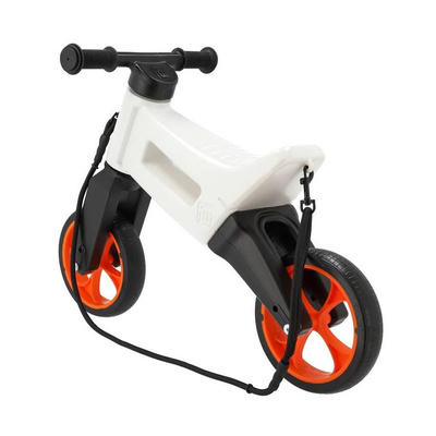 FWRider Super Sport 515753 Kolor: White / Biały z pomarańczowymi felgami Rowerek biegowy Jeździk 2w1 Ciche koła + Pasek do noszenia dla Rodzica