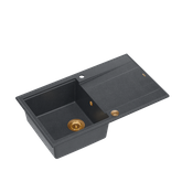 EVAN 111 GraniteQ zlewozmywak z syfonem i zaślepką 1-komorowy z/o (860x500x210) black diamond / elementy miedziane