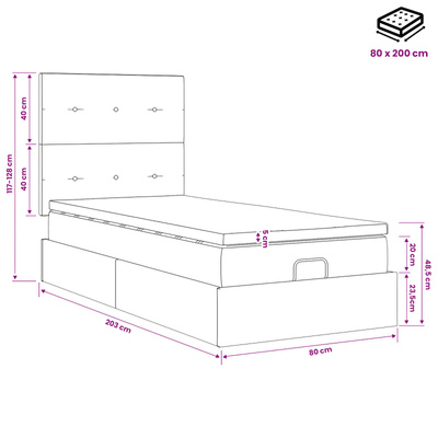 Łóżko ottoman z materacem ciemnoszary 80 x 200 cm Welur