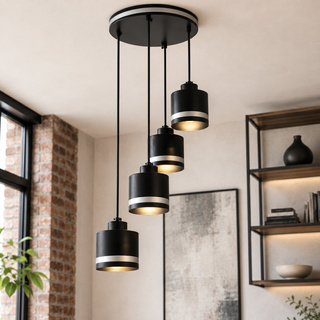 Lampa wisząca Wama talerz 4-punktowa nad stół metalowa czarno-chromowa