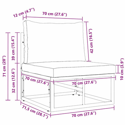 Meble Ogrodowe Metal Czarny i antracyt 70 x 71,5 x 71 cm