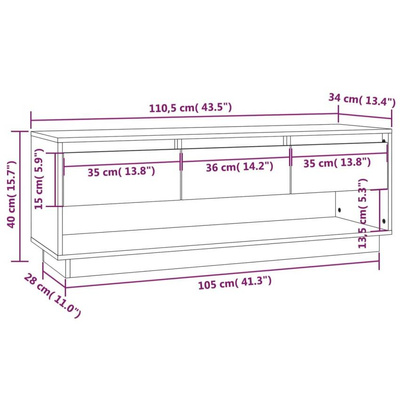 vidaXL Szafka pod TV, czarna, 110,5x34x40 cm, lite drewno sosnowe