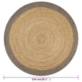 vidaXL Ręcznie wykonany dywanik, juta, szara krawędź, 150 cm