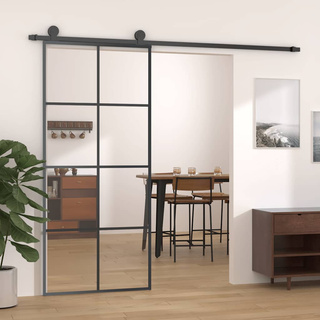 vidaXL Drzwi przesuwne, czarne, 90x205 cm, szkło ESG i aluminium