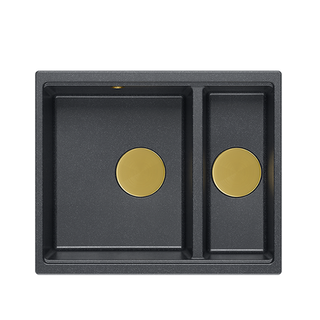 QUADRON | LOGAN 150 | granitowy zlewozmywak kuchenny CZARNY + ZŁOTO PVD | wymiary: 56 x 46 x 22 cm | 1,5-komorowy wpuszczany | podbudowa szafki od: 60 cm