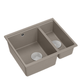 QUADRON | LOGAN 150 | granitowy zlewozmywak kuchenny BEŻ + STAL | wymiary: 56 x 46 x 22 cm | 1,5-komorowy podwieszany | podbudowa szafki od: 60 cm