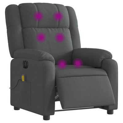 vidaXL Rozkładany fotel masujący, elektryczny, ciemnoszary, tkanina