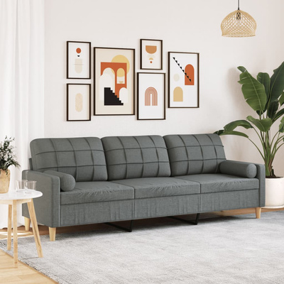 3-osobowa sofa z poduszkami, ciemnoszara, 210 cm, obita tkaniną