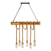 Vint lampa wisząca drewniany 6x40W E27
