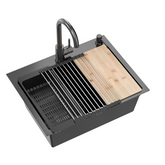 Zlewozmywak stalowy LUKE 110 WORKSTATION – jednokomorowy, wpuszczany, stal black metal/elementy black metal + AKCESORIA, Quadron