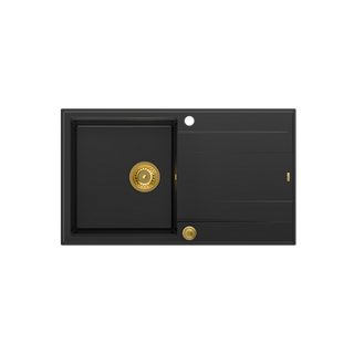 EVAN 111 GraniteQ zlewozmywak z syfonem Push 2 Open 1-komorowy z/o (860x500x210) pure carbon / elementy złote