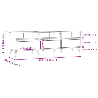 vidaXL Szafka pod TV, czarna, 150x30x44,5 cm, materiał drewnopochodny