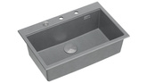 Zlewozmywak granitowy MARC 1-komorowy 76x50 cm szary/silver stone + elementy stal szlachetna