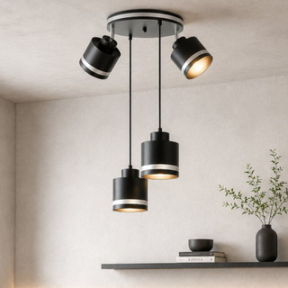 Lampa wisząca Wama talerz czarna chrom 4-punktowa metalowa nad stół