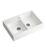 Quadron | BILL 120 | granitowy zlewozmywak kuchenny BIAŁY + STAL | wymiary: 90 x 62 x 20,5 cm | 2-komorowy nakładany na szafkę | podbudowa szafki: od 90 cm