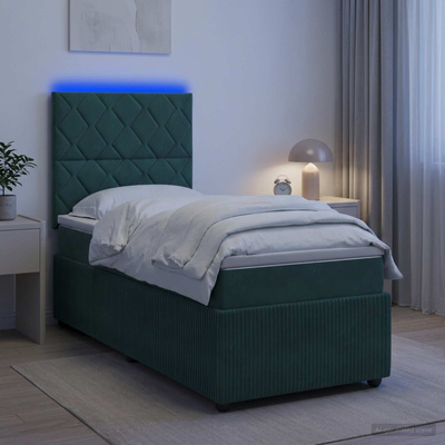 Łóżko z box spring LED z materacem Ciemnozielony 80 x 200 cm