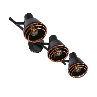 Lampa ścienna/sufitowa czarna klosz miedziany 3xE14 40W Neria 93-82572