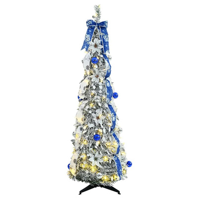 Sztuczna choinka z 100 diodami LED z podstawą Biały 150 cm PVC
