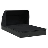 vidaXL Leżak 2-os., składany dach, czarny, 213x118x97 cm, polirattan