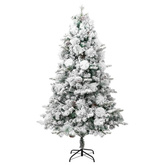 vidaXL Choinka flokowana śniegiem z szyszkami i lampkami 195 cm PVC/PE