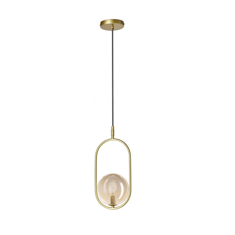 Lampa wisząca CORDEL vintage - złoty mosiądz z bursztynowym kloszem kulką - eleganckie oświetlenie salonu i łazienki 1x G9 LED