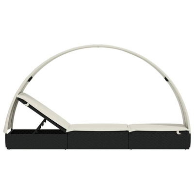 Leżak z półokrągłym daszkiem, czarny, 211x57x140 cm, rattan PE vidaXL