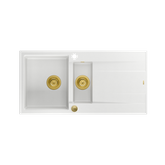 EVAN 156 GraniteQ zlewozmywak z syfonem Push To Open 1,5-komorowy z/o (1000x500x210; kom. 420x480) snow white / elementy złote