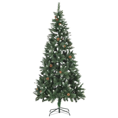 vidaXL Sztuczna choinka z szyszkami i białym brokatem, 210 cm