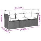 3-częściowa sofa do ogrodu, z poduszkami, szara, polirattanowa