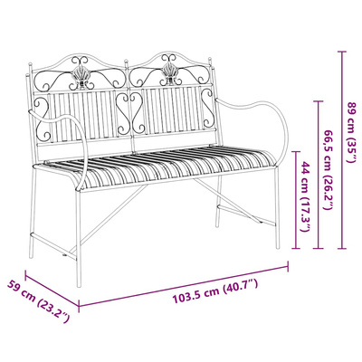 Ławka ogrodowa 2 -Seater 103,5 x 59 x 89 cm Stal Antyczna biel