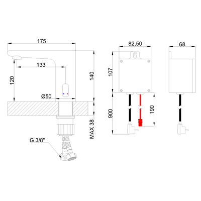 BATERIA UMYWALKOWA BEZDOTYKOWA Z REGUL TEMPER SMART FLOW, 230 CZAR