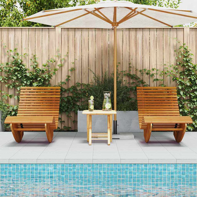 Leżak 2-osoba 2 pcs Brązowy 154 x 60 x 74 cm Lite Drewno Akacji