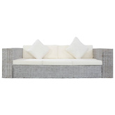 3-osobowa sofa z poduszkami, szara, naturalny rattan