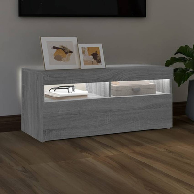 vidaXL Szafka pod TV z oświetleniem LED, szary dąb sonoma, 90x35x40 cm