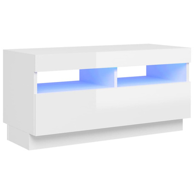 vidaXL Szafka pod TV z oświetleniem LED, biała z połyskiem, 80x35x40cm