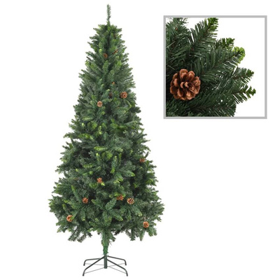 vidaXL Sztuczna choinka z lampkami, bombkami i szyszkami, 210 cm model standard