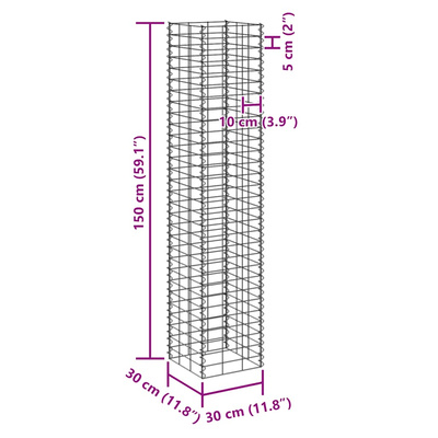 Wysokie donice gabionowe, 3 szt., 30x30x150 cm, żelazo