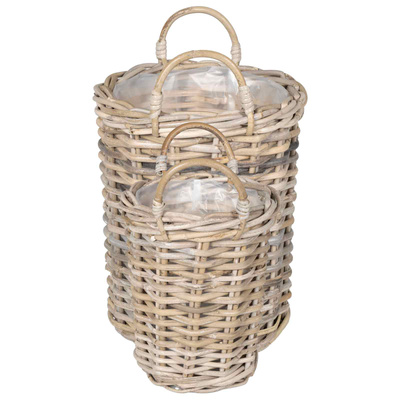 Kosz na rośliny 2 szt. Naturalna szarość Rattan Kubu