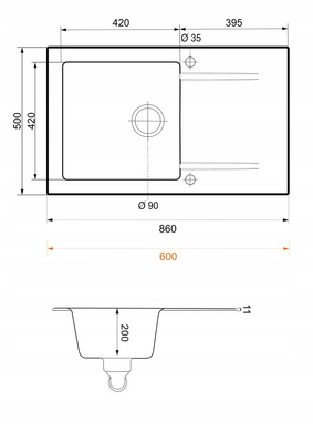 Zlewozmywak Estein 86 8M / czarny metalik