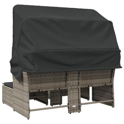 2-os. sofa ogrodowa z daszkiem i podnóżkami, szara, rattan PE