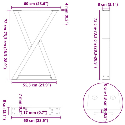 Nogi do stołu jadalnego 2 szt. Białe 60x(72-73,3) cm Stal