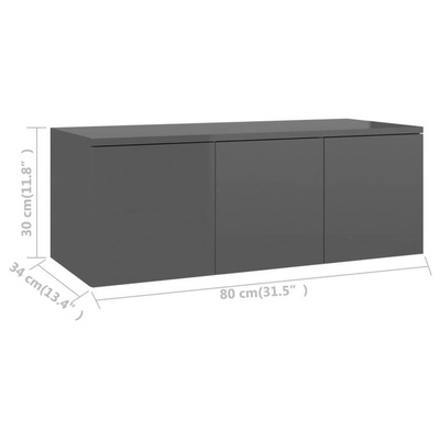 vidaXL Szafka pod TV, szara, wysoki połysk, 80x34x30 cm