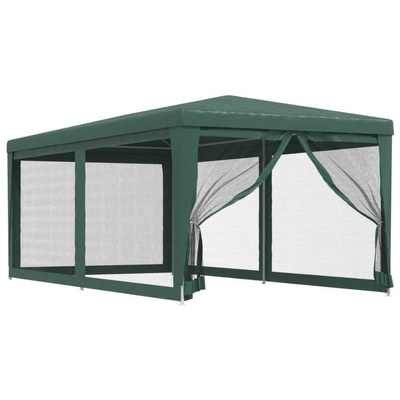 vidaXL Namiot imprezowy z 6 ściankami z siatki, zielony, 3x6 m, HDPE