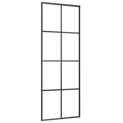 vidaXL Drzwi przesuwne, czarne, 76x205 cm, szkło ESG i aluminium
