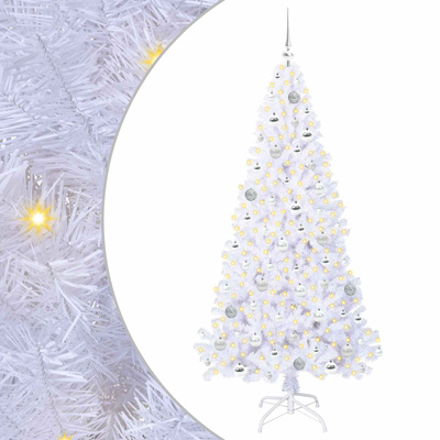 Sztuczna choinka z 300 diodami LED Biały 180 cm PVC i stal