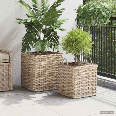 Kosz na rośliny 2 szt. Naturalna szarość Rattan Kubu