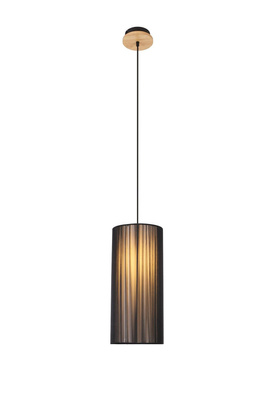 Lampa wisząca z abażurem Kioto nowoczesna czarna drewniana do salonu